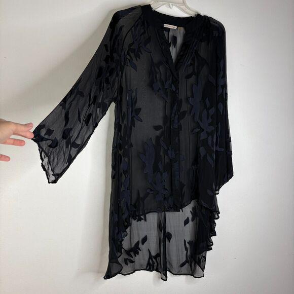 Soft Surroundings Tops - Soft Surroundings Silk Blend Floral Burnout Sheer Kimono Duster Black M